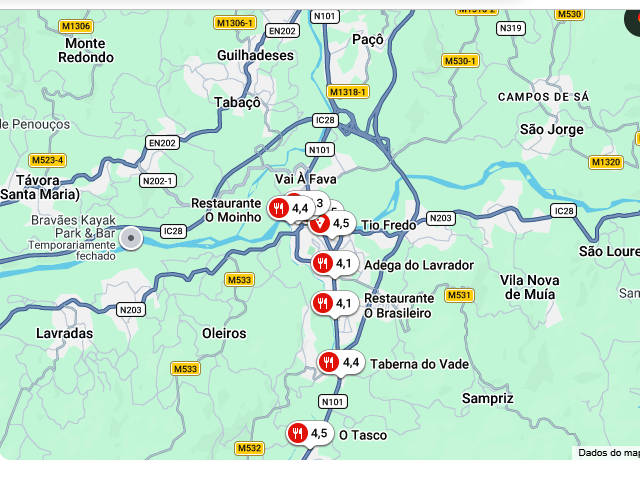 Restaurantes em Ponte da Barca, Viana do Castelo, Alto Minho &copy; Google, ilustração