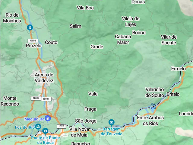 Mapa de Arcos de Valdevez, distrito de Viana do Castelo, Alto Minho &copy; TomTom, ilustração