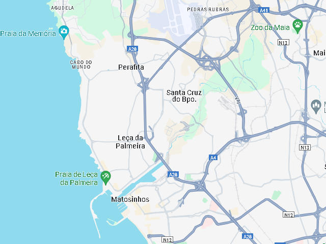 Mapa de Matosinhos, Matosinhos, distrito do Porto © Google Maps