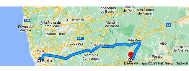 Do Porto a Peso da Régua, distrito de Vila Real no Alto Douro &copy; Google, ilustração