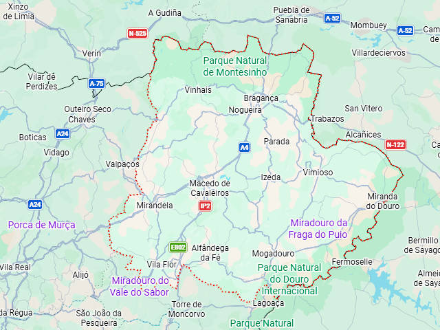 Mapas de Trás-os-Montes, Nordeste de Portugal &copy; Google Maps